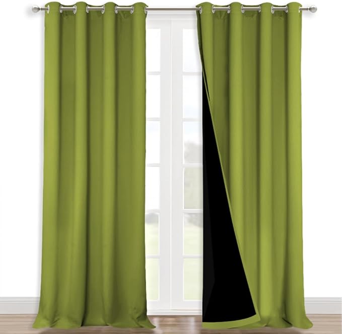 NICETOWN 100% Blackout Curtains for Windows, Pack of 2, 52" W x 108" L, Fresh Green, Super Heavy-Duty Black Lined Total Darkness Drapes for Bedroom, Privacy Assured Window Treatment for Patio