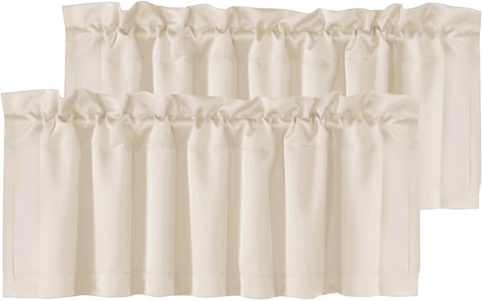 H.VERSAILTEX 2 Panels Blackout Valances for Small Windows Thermal Insulated Short Curtains Privacy Decorative Rod Pocket Shade for Kitchen/Living Room/Cafe/Bathroom/Laundry,52" W x 18" L,Natural