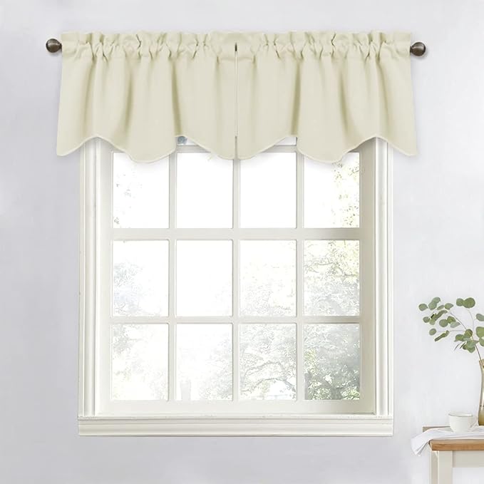 NICETOWN Blackout Valance Curtains, Farmhouse Short Kitchen Curtain Valances Rod Pocket Window Curtains Topper Tiers for Bedroom/Living Room/Basement(2 Panels, 52x18 Inches, Light Beige)
