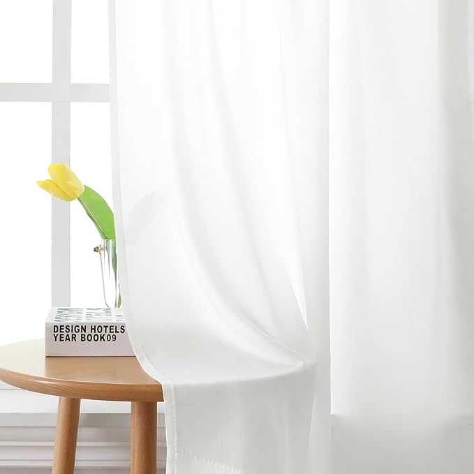 HOMEIDEAS Non-See-Through White Privacy Sheer Kitchen Curtains, 30 X 36 Inches Long 2 Panels Short Sheer Curtains Light Filtering Bathroom Window Drapes for Bedroom Living Room