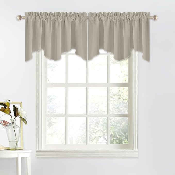 NICETOWN Farmhouse Curtain Valances for Kitchen Windows/Bathroom/Living Room/Bedroom Privacy Decorative Rod Pocket Short Samll Winow Valance Curtains, 52" W x 18" L, Natural, 2 Panels