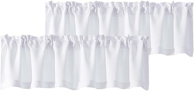 Chyhomenyc Pure White Valances for Windows, Short Window Valance Curtains for Living Room Bedroom Bathroom, Room Darkening Solid Privacy Small Kitchen Valances, 60Wx16L, 2 Pack