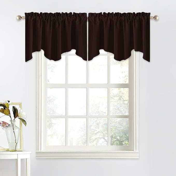 NICETOWN Bathroom Curtain Valances - 52 x 18 inches Rod Pocket Privacy Valance for Kitchen/Bay Window/Nursery/Boys Bedroom (Toffee Brown, Double Pieces)
