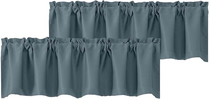 Chyhomenyc Stone Blue Valances for Window, Room Darkening Short Curtains for Kitchen Bedroom Living Room, Rod Pocket Top Small Window Treatment Valance RV Bunk Panels, 60" Wx14 L, 2 Pieces