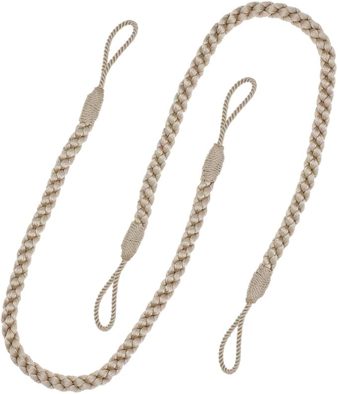 Curtain Tiebacks Ropes, 2pcs Decorative Handmade Tie Backs Curtain Holdbacks Holders Cord for Window Sheer Drapes Indoor Outdoor, Beige