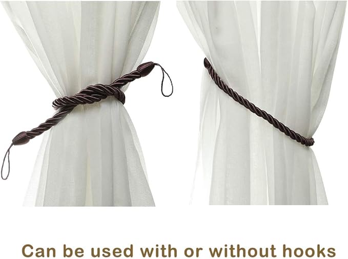 BEL AVENIR Curtain Rope Tiebacks, Drapery Rope Holdbacks with 4 Metal Screw Hooks (Purple, 4pack)
