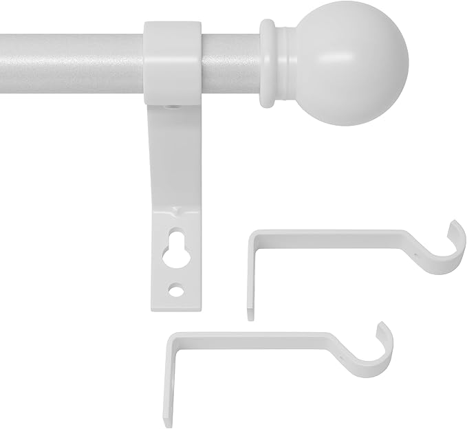 White Curtain Rods for Windows 28 to 48 Inch, Heavy Duty Curtain Rod Set with Brackets, Decorative Adjustable Curtain Rods for Bedroom, Living Room, 5/8" Metal Drapery Rod