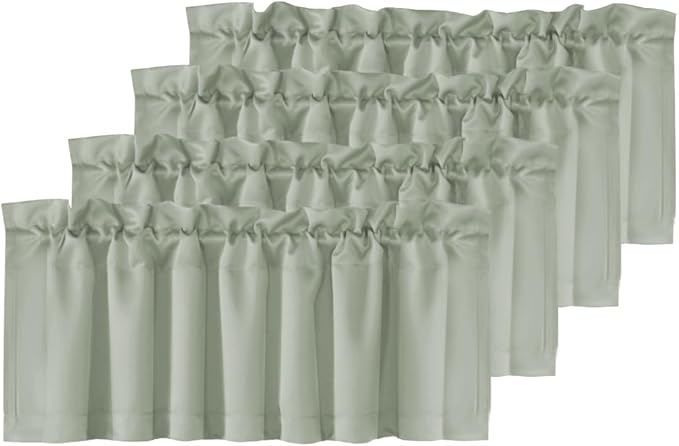 H.VERSAILTEX 4 Panels Blackout Valances for Small Windows Thermal Insulated Short Curtains Privacy Decorative Rod Pocket Shade for Kitchen/Living Room/Cafe/Bathroom/Laundry,52" W x 18" L,Sea Grass