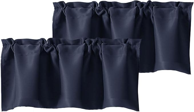 Chyhomenyc Navy Blue Valances for Window, Room Darkening Short Curtains for Kitchen Bedroom Living Room, Rod Pocket Top Small Window Treatment Valance RV Bunk Panels, 40" Wx14 L, 2 Pieces