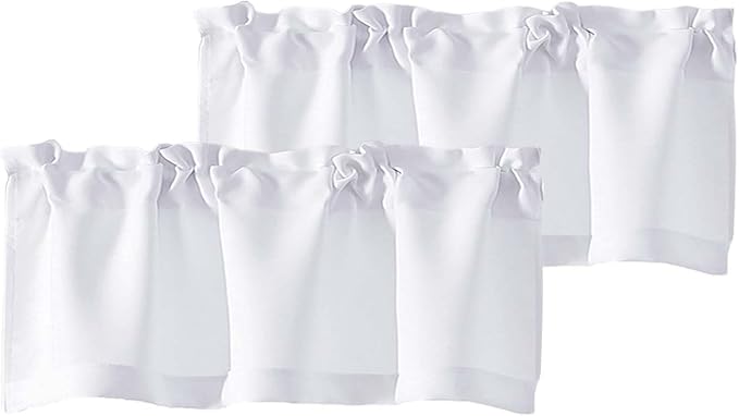 Chyhomenyc White Valances for Window, Light Filtering Short Curtains for Kitchen Bedroom Living Room, Rod Pocket Top Small Window Treatment Valance RV Bunk Panels, 40" Wx18 L, 2 Pieces