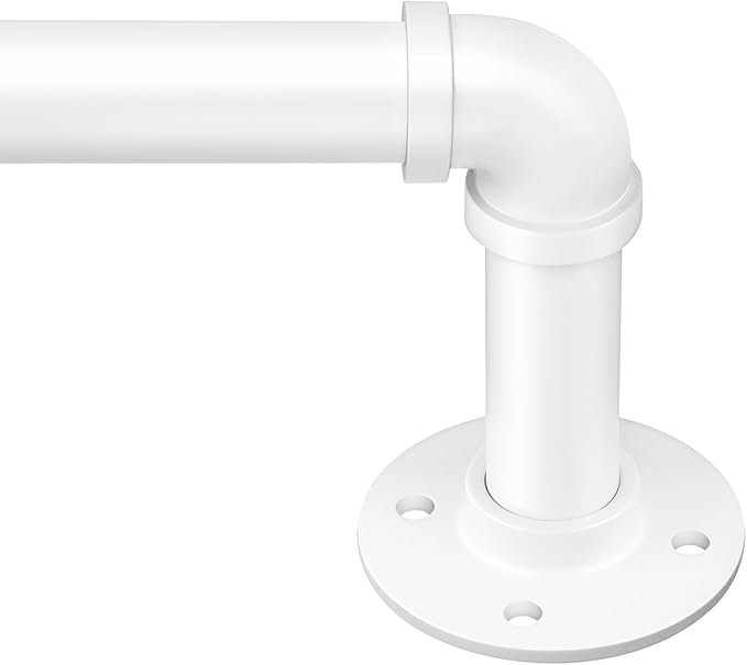Zeerobee Curtain Rods for Windows 32 to 48, 1 Inch Industrial Wrap Around White Curtain Rod, Indoor/Outdoor Room Divider Adjustable Drapery Pole, 32"-48"