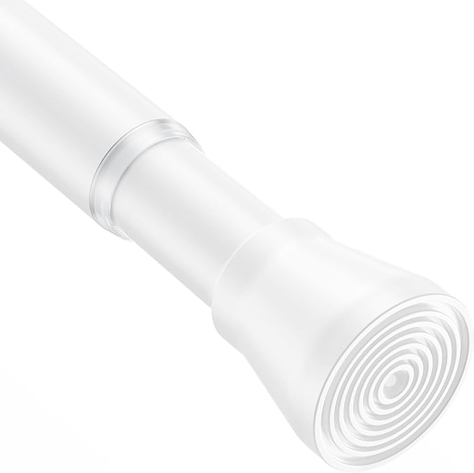 AIZESI Shower Rod 34-59 Inch - Non-Slip, No Drill spring curtain tension rod Never Rust Adjustable Tension Curtain Rod, White Shower Curtain Rod