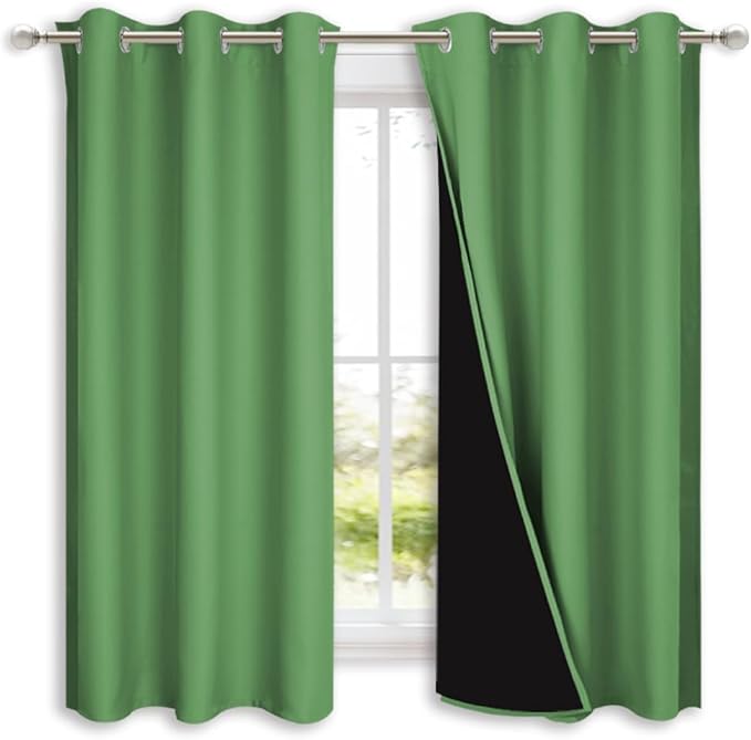 NICETOWN 100% Blackout Curtains 45 inches Long, Forest Green, 1 Pair, 42 inches Width Each Panel, 2 Thick Layers Completely Blackout Window Treatment Thermal Insulated Lined Drapes for Small Window
