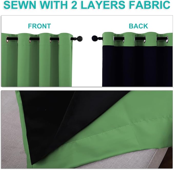 NICETOWN 100% Blackout Window Curtain Panels, Forest Green, 2 Pieces, 52-inch Wide Per Panel, Full Light Blocking Drapes with Black Liner for Nursery, 72-inch Drop Thermal Insulated Draperies