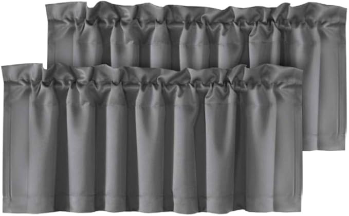 H.VERSAILTEX Blackout Valances for Windows,Kitchen Window Valance Curtains for Living Room/Bedroom/Bathroom Privacy Decorative Rod Pocket Kitchen Valances，2 Panels，52" W x 18" L, Bluish Gray