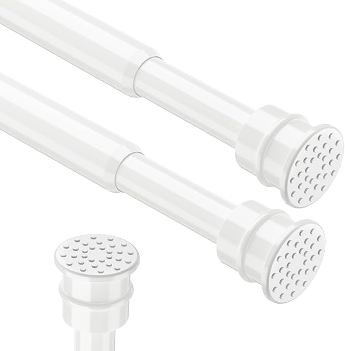 No Drill Tension Curtain Rods 28 to 48 Inch White Small Curtain Rod Adjustable No Drilling for Window,Kitchen,Closet,Doorway,Bedroom