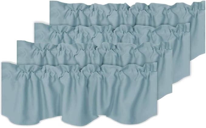 H.VERSAILTEX 4 Panels Blackout Curtain Valances for Kitchen Windows/Living Room/Bathroom Privacy Protection Rod Pocket Decoration Scalloped Window Valance Curtains, 52" W x 18" L, Stone Blue