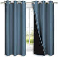 NICETOWN 100% Blackout Short Curtains with Black Liners, 2 Panels, 37" W by 60" L, Smoky Blue, Solid Thermal Insulated Full Blackout 2-Layer Lined Drapes, Energy Efficiency Window Drapes for Bedroom