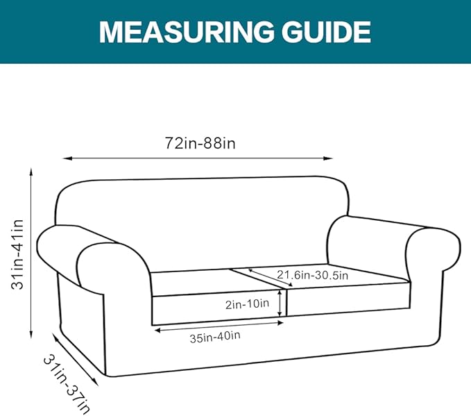Turquoize 3 Piece Sofa Covers for 2 Cushion Couch Sofa Slipcover Soft Couch Cover for Dogs-Washable Sofa Furniture Covers with 2 Individual Cushion Covers, Thick Fabric (2 Cushion Sofa, Dusty Blue)