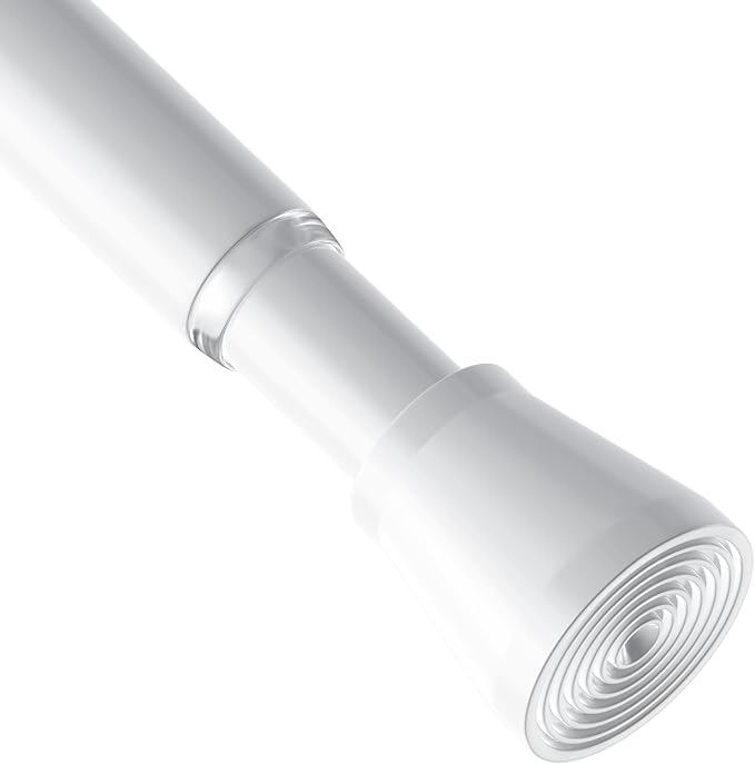 AIZESI Spring Tension Rods Adjustable Tension Curtain Rod Small Tension Rod No Drilling Expandable Spring Loaded Curtain Tension Rod?White,45" to 77"-1Pcs)