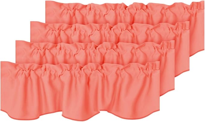 H.VERSAILTEX 4 Panels Christmas Blackout Curtain Valances for Kitchen Windows/Living Room/Bathroom Privacy Protection Rod Pocket Decoration Scalloped Window Valance Curtains, 52" W x 18" L, Coral