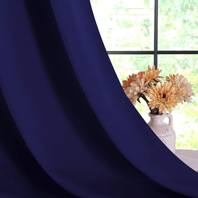 NICETOWN Blackout Window Curtains 80 inch Long, 2 Panels, 34 inch, Royal Blue, Grommet Top Room Darkening Thermal Insulated Solid Vertical Drapes for Bedroom/Kid Room
