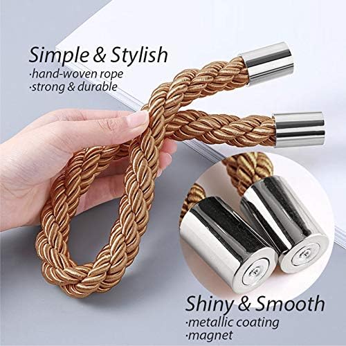 NICEEC 2 Pack Strong Magnetic Curtain Tiebacks Modern Simple Style Drape Tie Backs Convenient Decorative Weave Rope Curtain Holdbacks for Thin or Thick Home & Office Window Draperies (Light Coffee)