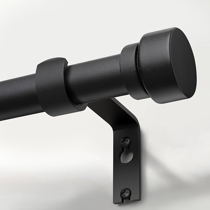 Lootkell Modern Matte Black Curtain Rods for Windows 66 to 120 Adjustable Length Heavy Duty 1" Diameter Window Curtain Rod with Solid Metal Finials for Outdoor Farmhouse Bedroom Kitchen Living Room