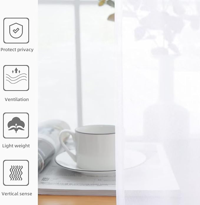 youleyar Solid Sheer Rod Pocket Curtain Voile Draperies 4 Panels White Beige Black Grey Ivory 52 Inch Width 72 Inch Long 1 Pair for Kitchen Bedroom Children Living Room Yard(Optical White,52 Wｘ72 L)
