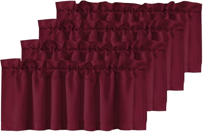 H.VERSAILTEX Blackout Valances for Windows,Kitchen Valance Curtains for Living Room/Bedroom/Bathroom/Basement Privacy Rod Pocket, 4 Panels 52" W x 18,Burgundy