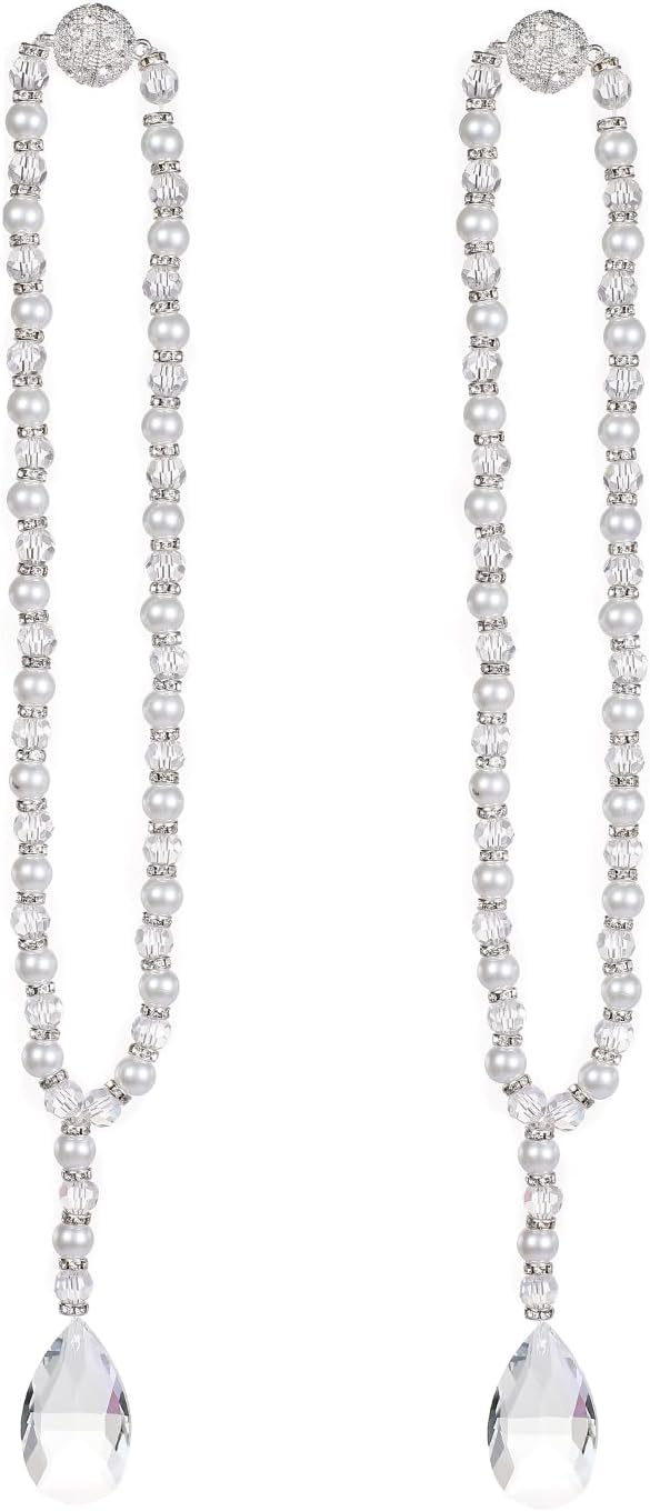 SUQ I OME 1 Pair of Luxury Pearl Beaded Magnetic Curtain Tieback and Holdback Curtain Clips Curtain Buckle Curtain Holder Blingbling Curtain Holdbacks for Drapes (Crystal Mixed Pearl)