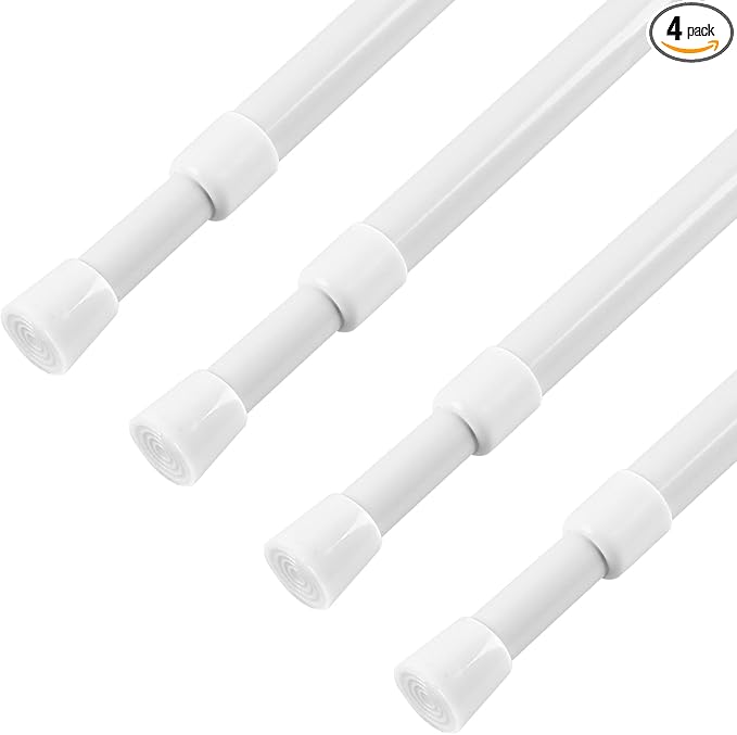 KXLife 4 Pcs Spring Tension Curtain Rod Adjustable 28 to 40 Inches, 5/8" Diameter, White, Expandable Spring Loaded Tension Rods For Window No Drilling