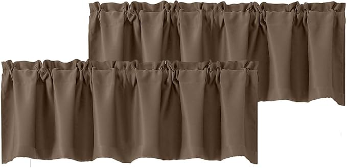 Chyhomenyc Blackout Valances for Windows, Short Window Valance Curtains for Living Room Bedroom Bathroom, Room Darkening Solid Privacy Small Kitchen Valances, 60Wx16L, 2 Pack, Brown