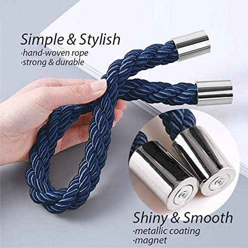 NICEEC 6 Pack Strong Magnetic Curtain Tiebacks Modern Simple Style Drape Tie Backs Convenient Decorative Weave Rope Curtain Holdbacks for Thin or Thick Home & Office Window Draperies (Royal Blue)