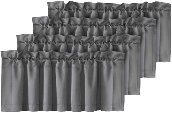H.VERSAILTEX Blackout Valances for Windows,Kitchen Valance Curtains for Living Room/Bedroom/Bathroom Privacy Rod Pocket Short Window Valance Curtains, 4 Panels 52" W x 18,Bluish Gray