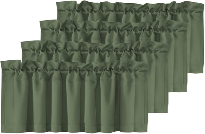 H.VERSAILTEX Blackout Curtain Valances for Windows,Kitchen Valance Curtains for Living Room/Bedroom/Bathroom/Basement Privacy Decorative Rod Pocket Window Treatment, 4 Panels 52" W x 18,Bronze Green
