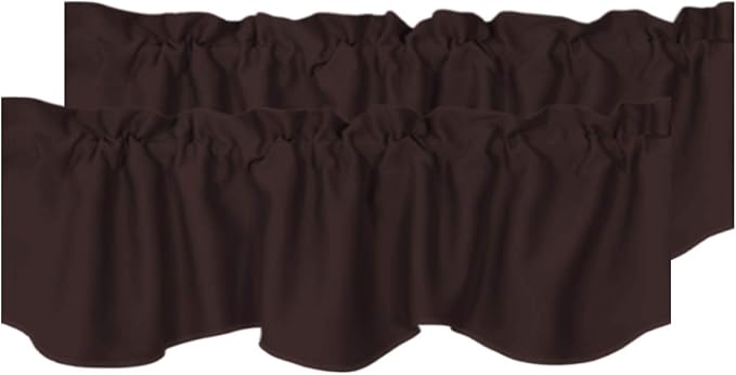 H.VERSAILTEX 2 Panels Blackout Curtain Valances for Kitchen Windows/Living Room/Bathroom Privacy Protection Rod Pocket Decoration Scalloped Window Valance Curtains, 52" W x 18" L, Chocolate Brown