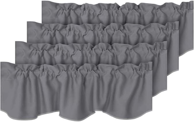 H.VERSAILTEX 4 Panels Blackout Curtain Valances for Kitchen Windows/Living Room/Bathroom Privacy Protection Rod Pocket Decoration Scalloped Window Valance Curtains, 52" W x 18" L, Bluish Gray