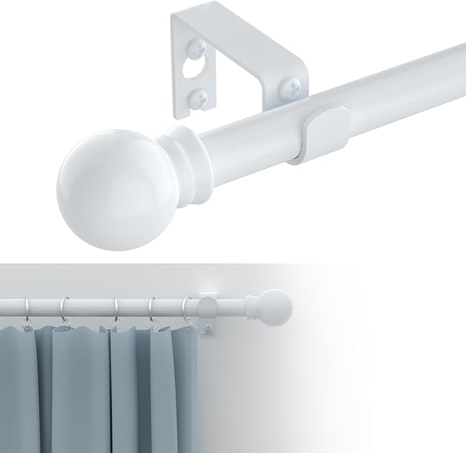 GXOACKJ Curtain Rods for windows 66-120 inch, 5/8 inch Decorative White Splicing Heavy Duty Metal Curtain Rod set with Brackets