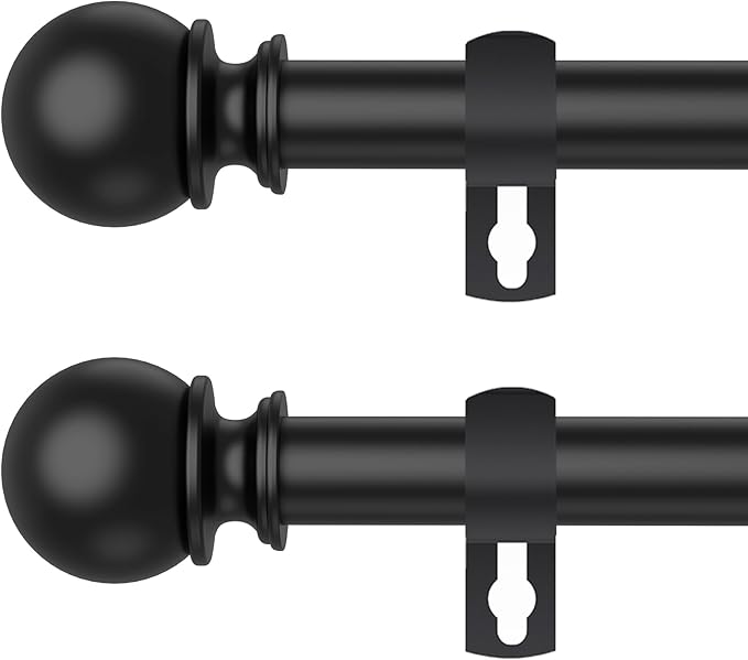 Black Curtain Rods for Windows 48 to 84 or 88 Inches Max - 2 Pack 5/8'' Metal Heavy Duty Curtain Rods Set - Rustic Decorative Drapery Rods with Brackets for Farmhouse, Bedroom