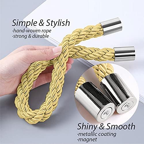 NICEEC 2 Pack Strong Magnetic Curtain Tiebacks Modern Simple Style Drape Tie Backs Convenient Decorative Weave Rope Curtain Holdbacks for Thin or Thick Home & Office Window Draperies (Gold)