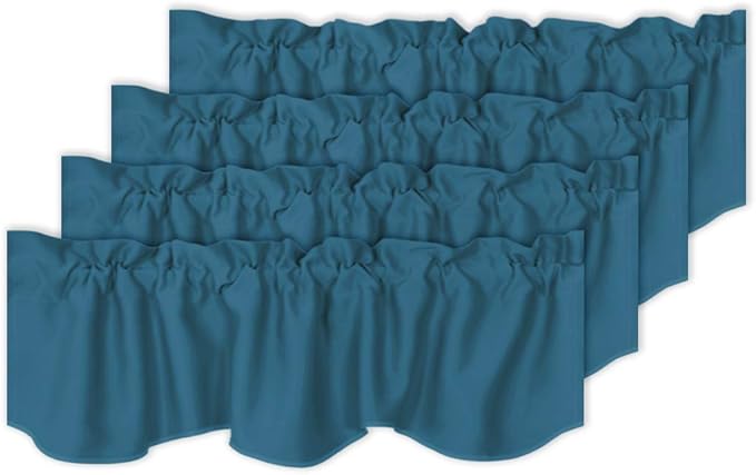 H.VERSAILTEX 4 Panels Blackout Curtain Valances for Kitchen Windows/Living Room/Bathroom Privacy Protection Rod Pocket Decoration Scalloped Window Valance Curtains, 52" W x 18" L, Dark Teal