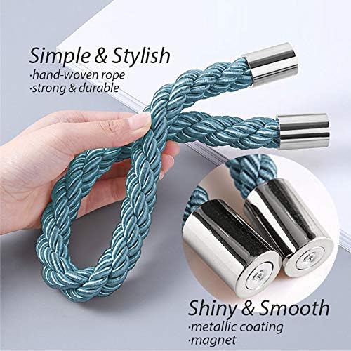 NICEEC 4 Pack Strong Magnetic Curtain Tiebacks Modern Simple Style Drape Tie Backs Convenient Decorative Weave Rope Curtain Holdbacks for Thin or Thick Home & Office Window Draperies (Teal)