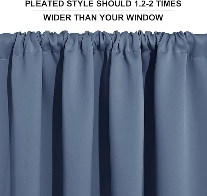 RYB HOME Blackout Curtains for Bedroom Living Room 63 inches Long, Thermal Insulated Privacy Rod Pocket Drapes for Nursery Office Home Theater, Width 42 by Length 63, Stone Blue, 2 Panels
