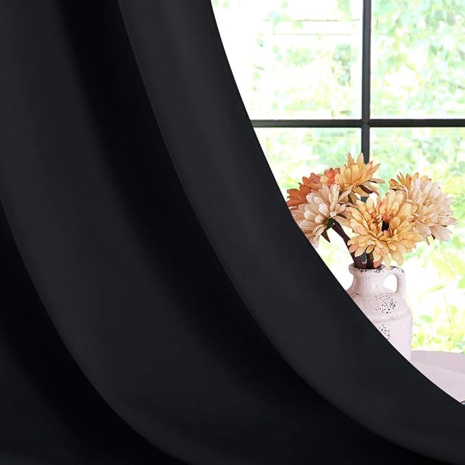 NICETOWN Blackout Draperies Window Curtain Panels, Set of 2, 42 inches by 80 inches, Black, Thermal Insulated Solid Grommet Blackout Curtains/Drapes for Cafe