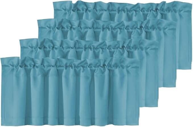 H.VERSAILTEX Blackout Blue Curtain Valances for Windows,Kitchen Valance Curtains for Living Room/Bedroom/Bathroom/Basement Privacy Rod Pocket, 4 Panels 52" W x 18" L, Storm Blue