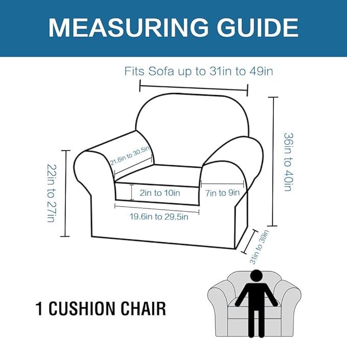 H.VERSAILTEX Rich Velvet Stretch 2 Piece Cover Chair Slipcover Sofa Cover Furniture Protector Couch Soft with Elastic Bottom Chair Couch Cover with Arms Width Up to 49 Inch(Chair, Ivory)