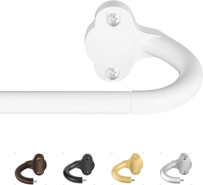 TVWOO White Wrap Around Curtain Rods:5/8" Small Blackout Adjustable Window Curtain Rod for Bedroom Kitchen Apartment Renter Friendly,Room Darkening Curved Drapery Rods Easy Install,Pure White 28-60"