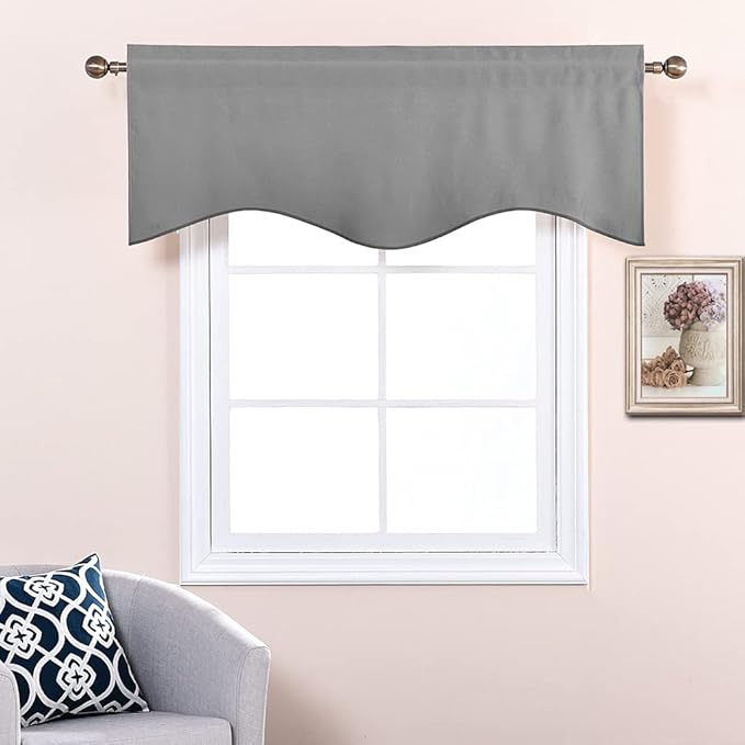NICETOWN Sliver Grey Valances for Windows - Thermal Insulated Room Darkening Kitchen Curtain Valances Rod Pocket Bathroom Valances for RV Camper/Thanksgiving, 52 x 18 inch, 2 PCs