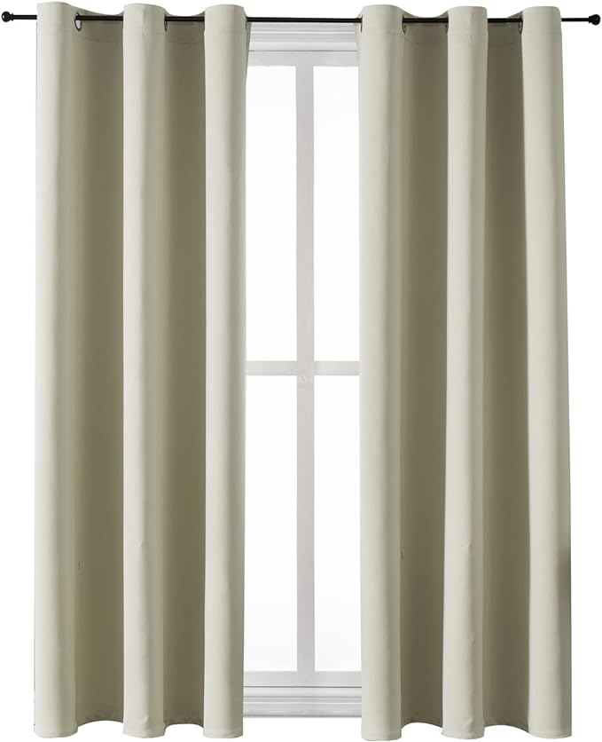 ChrisDowa Grommet Room Darkening Curtains for Bedroom and Living Room - 2 Panels Set Thermal Insulated Blackout Curtains (Beige, 38W x 45L)